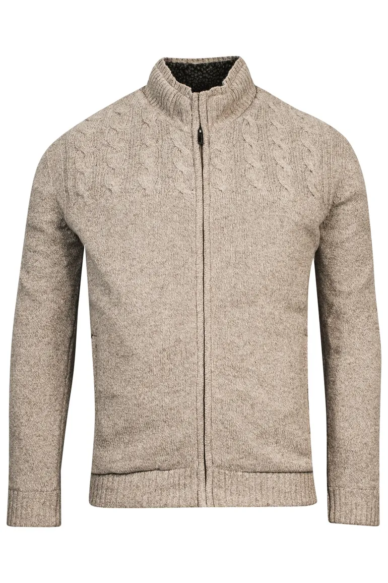Baileys vest opstaande kraag beige rits effen textuur wol