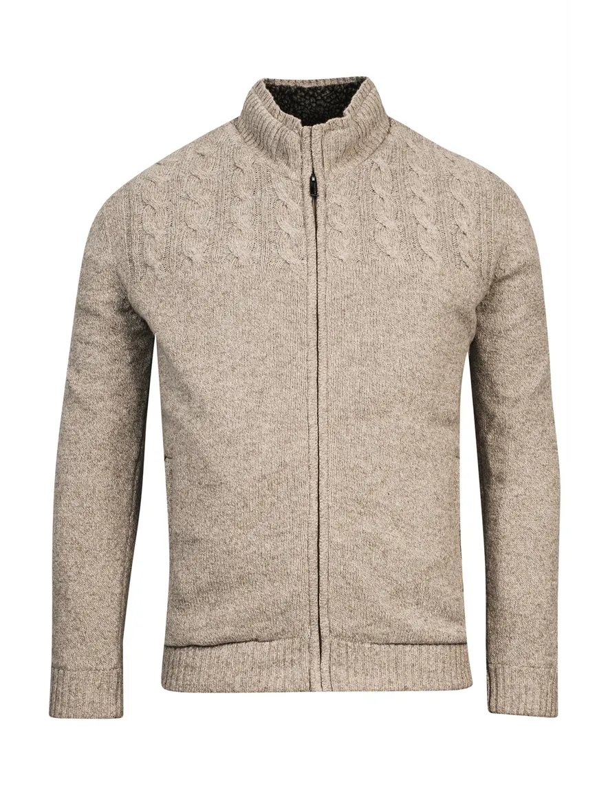Baileys vest opstaande kraag beige rits effen textuur wol