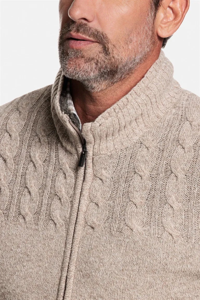 Baileys vest opstaande kraag beige rits effen textuur wol