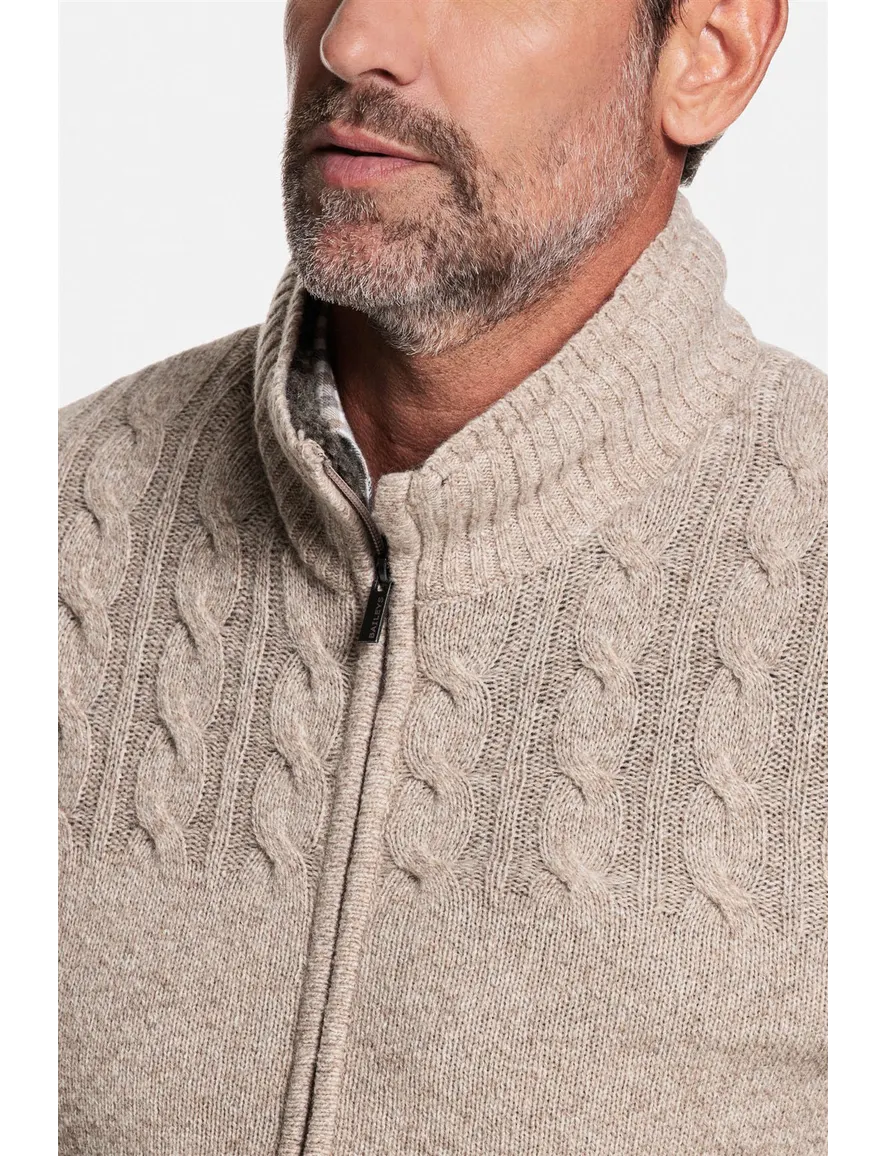 Baileys vest opstaande kraag beige rits effen textuur wol