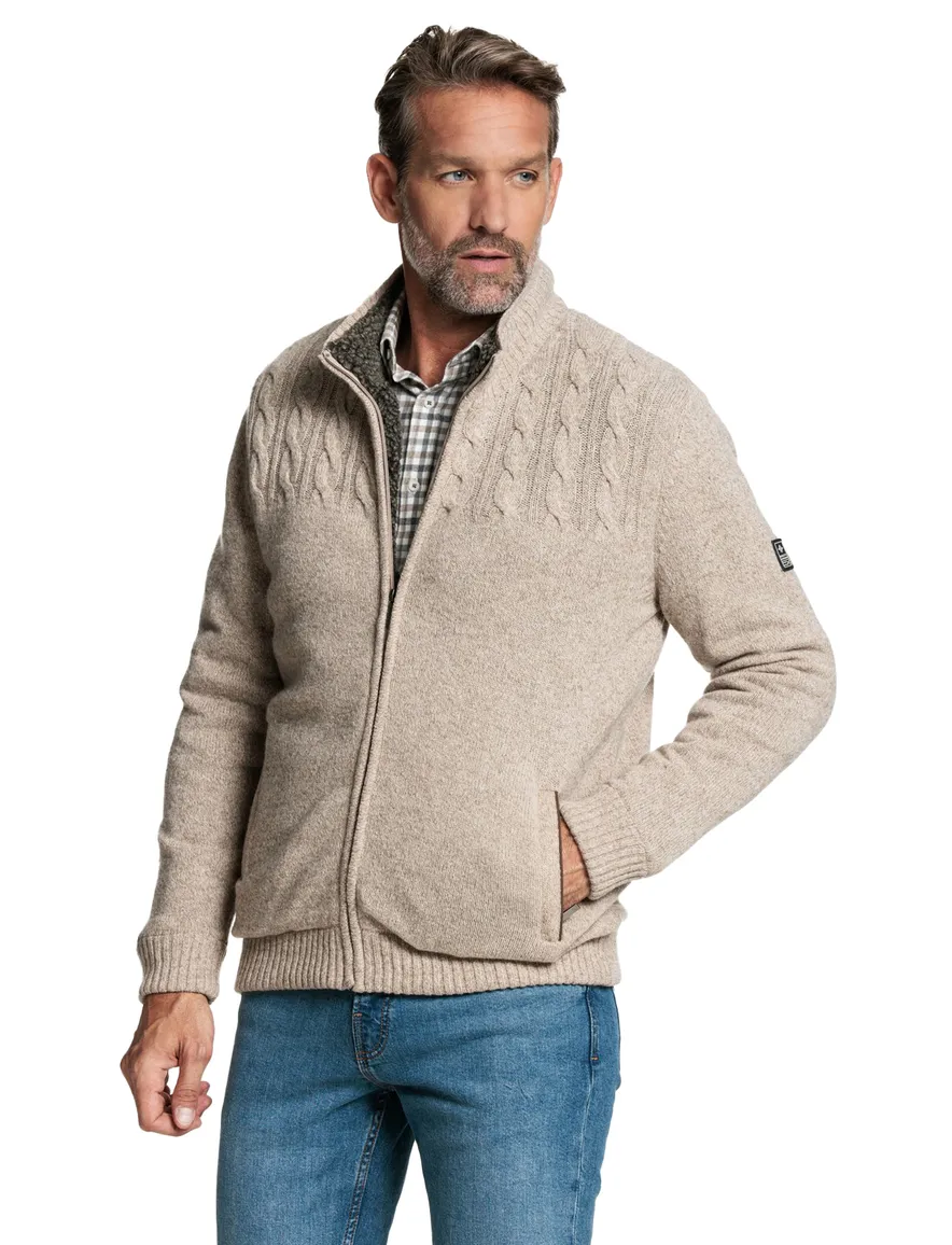 Baileys vest opstaande kraag beige rits effen textuur wol
