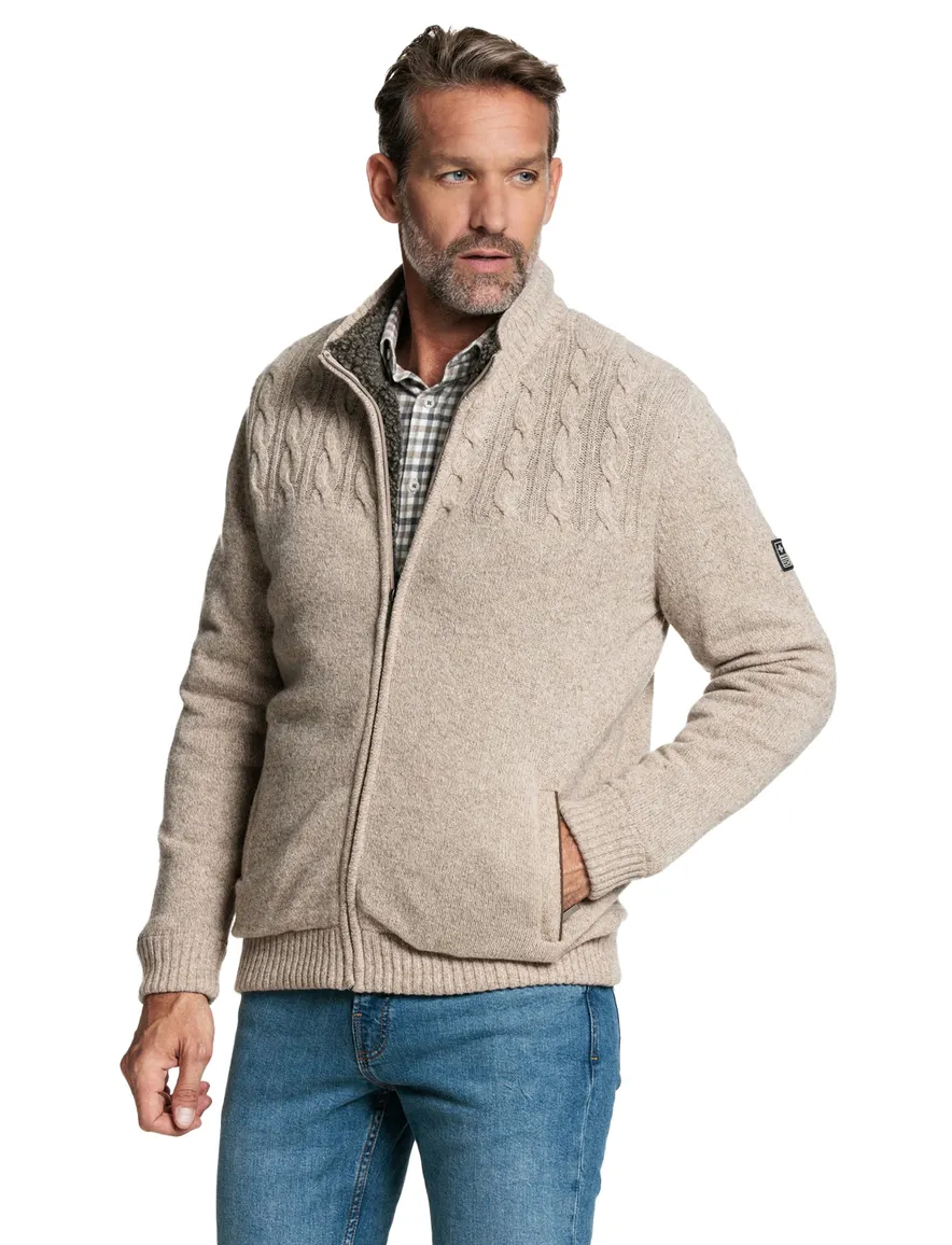Baileys vest opstaande kraag beige rits effen textuur wol