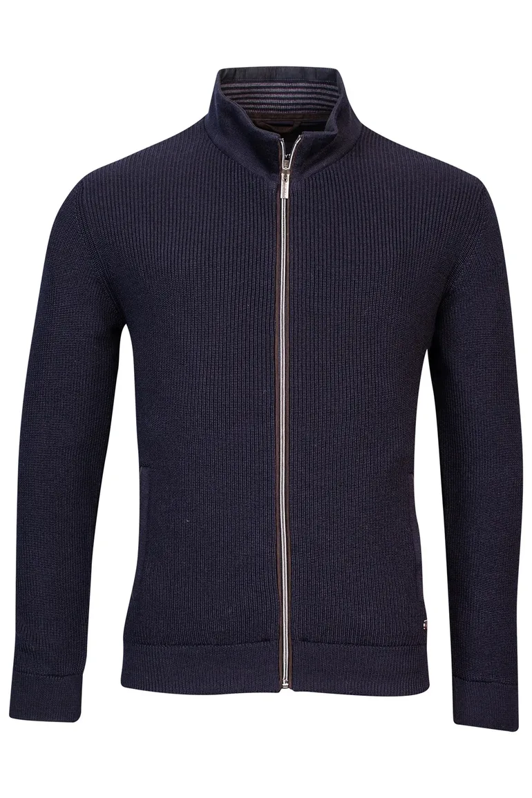 Baileys vest opstaande kraag donkerblauw rits zilver effen wol