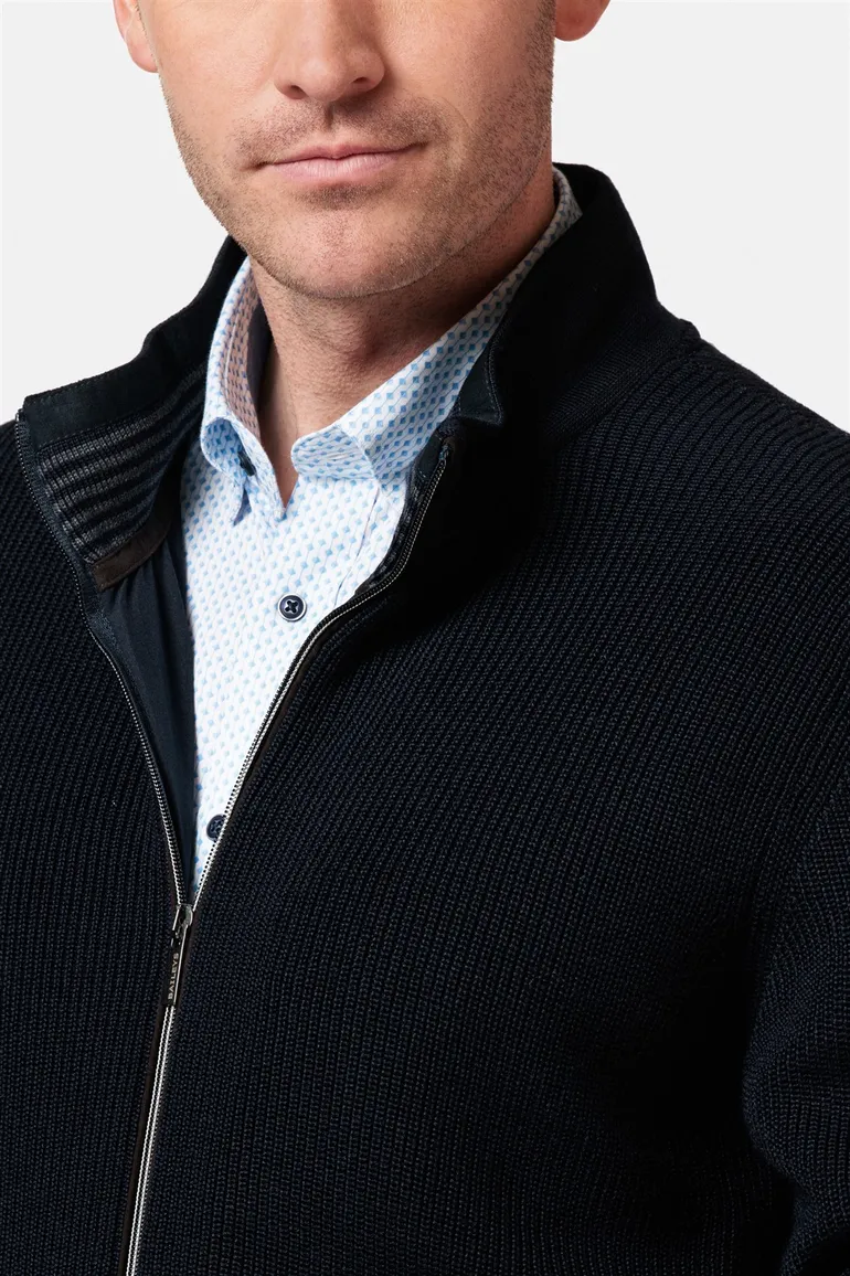 Baileys vest opstaande kraag donkerblauw rits zilver effen wol