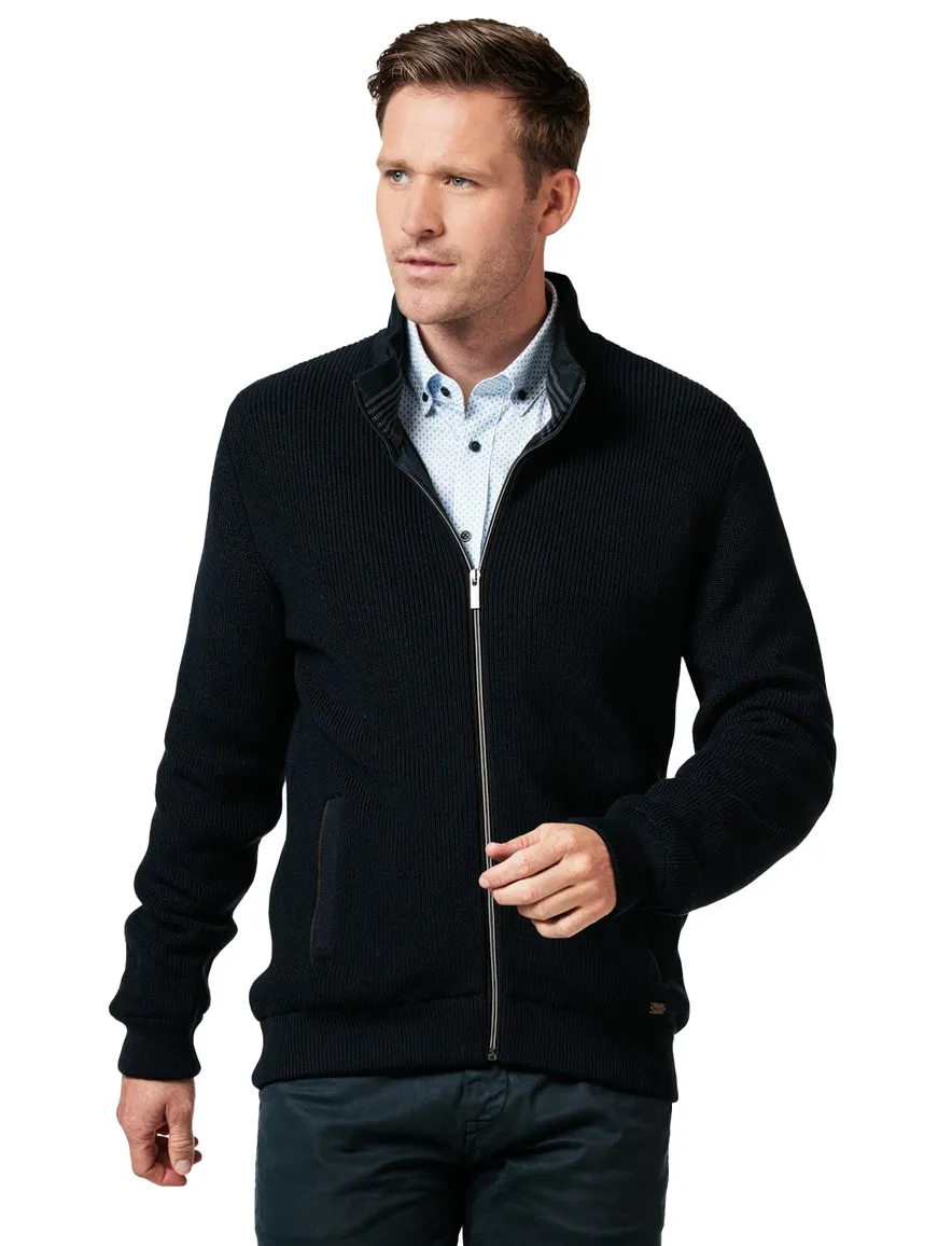 Baileys vest opstaande kraag donkerblauw rits zilver effen wol