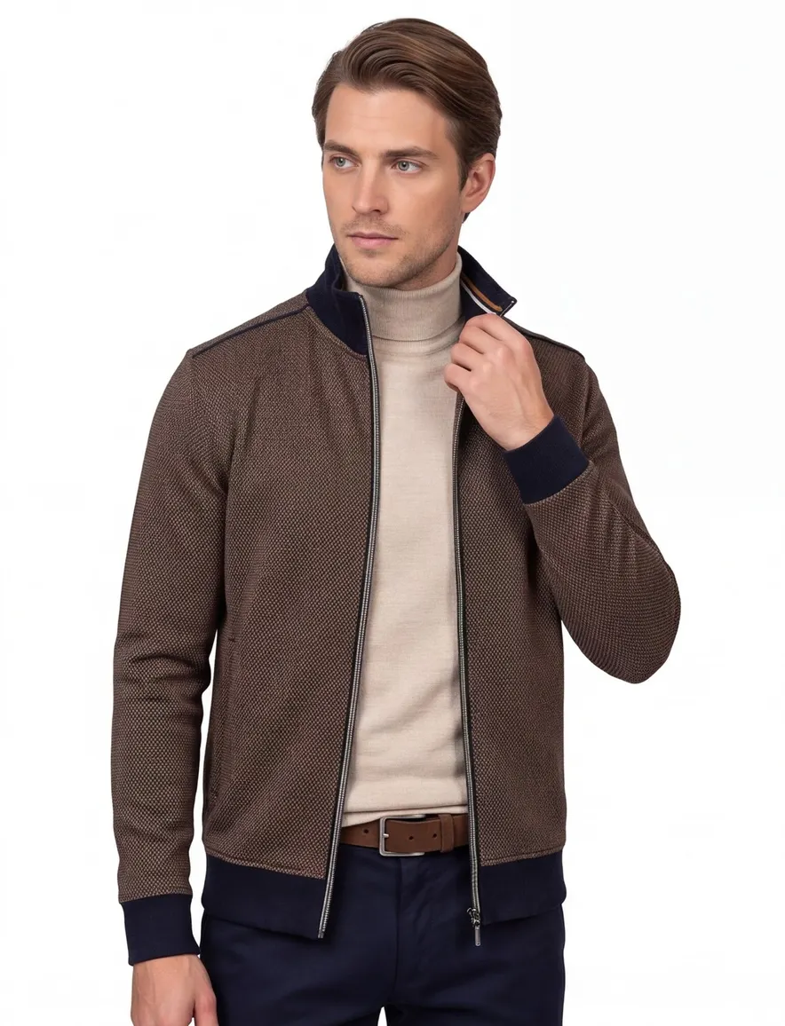 Baileys vest opstaande kraag bruin rits effen donkerblauwe details