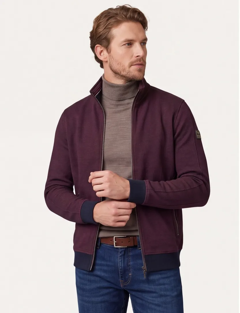 Baileys vest aubergine rits effen donkerblauwe details katoen
