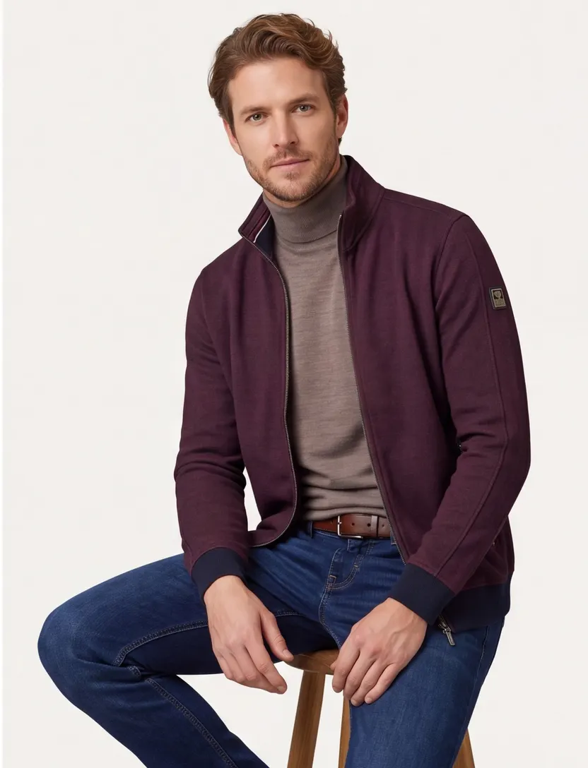 Baileys vest aubergine rits effen donkerblauwe details katoen