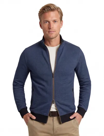 Baileys Baileys vest opstaande kraag donkerblauw rits ritszakken katoen