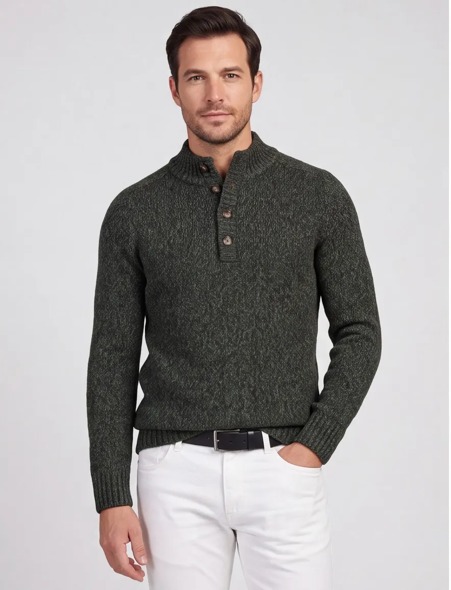 Baileys trui opstaande kraag groen multicolor knopen
