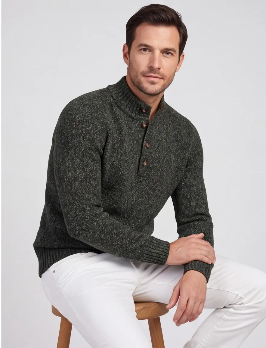 Baileys trui opstaande kraag groen multicolor knopen
