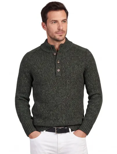 Baileys Baileys trui opstaande kraag groen multicolor knopen gemêleerd