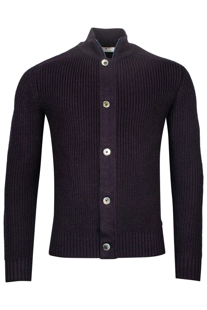 vest Thomas Maine opstaande kraag donkerblauw knopen effen wol