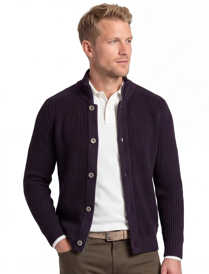 vest Thomas Maine opstaande kraag donkerblauw knopen effen wol