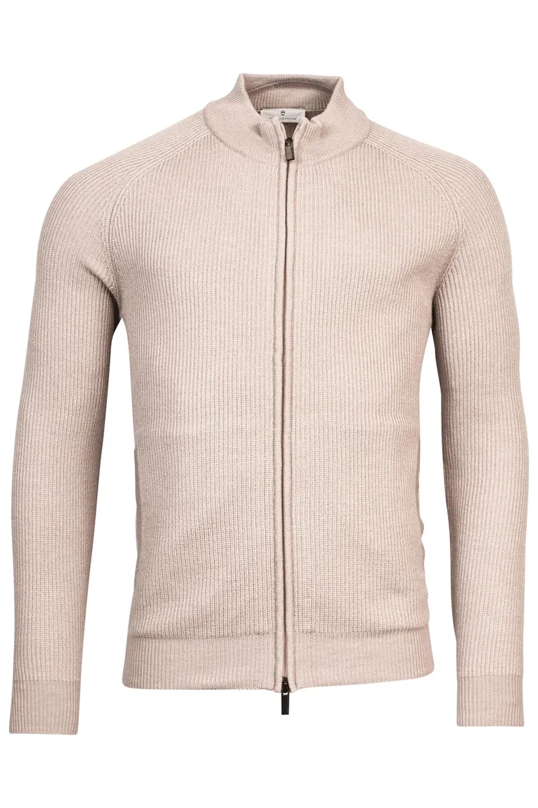 Thomas Maine vest opstaande kraag beige rits effen wol