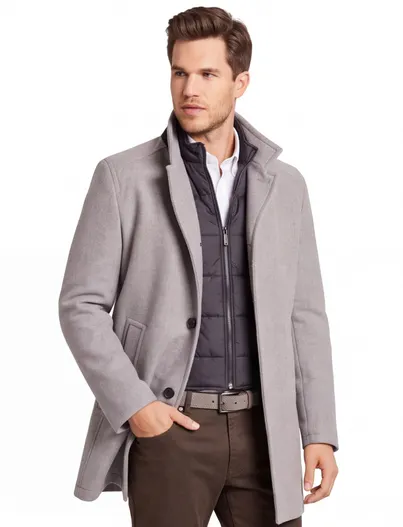 Bugatti Bugatti winterjas mantel wijde fit grijs effen rits + knoop wijde fit