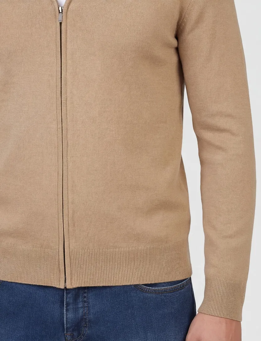 vest Thomas Maine opstaande kraag beige effen merinowol