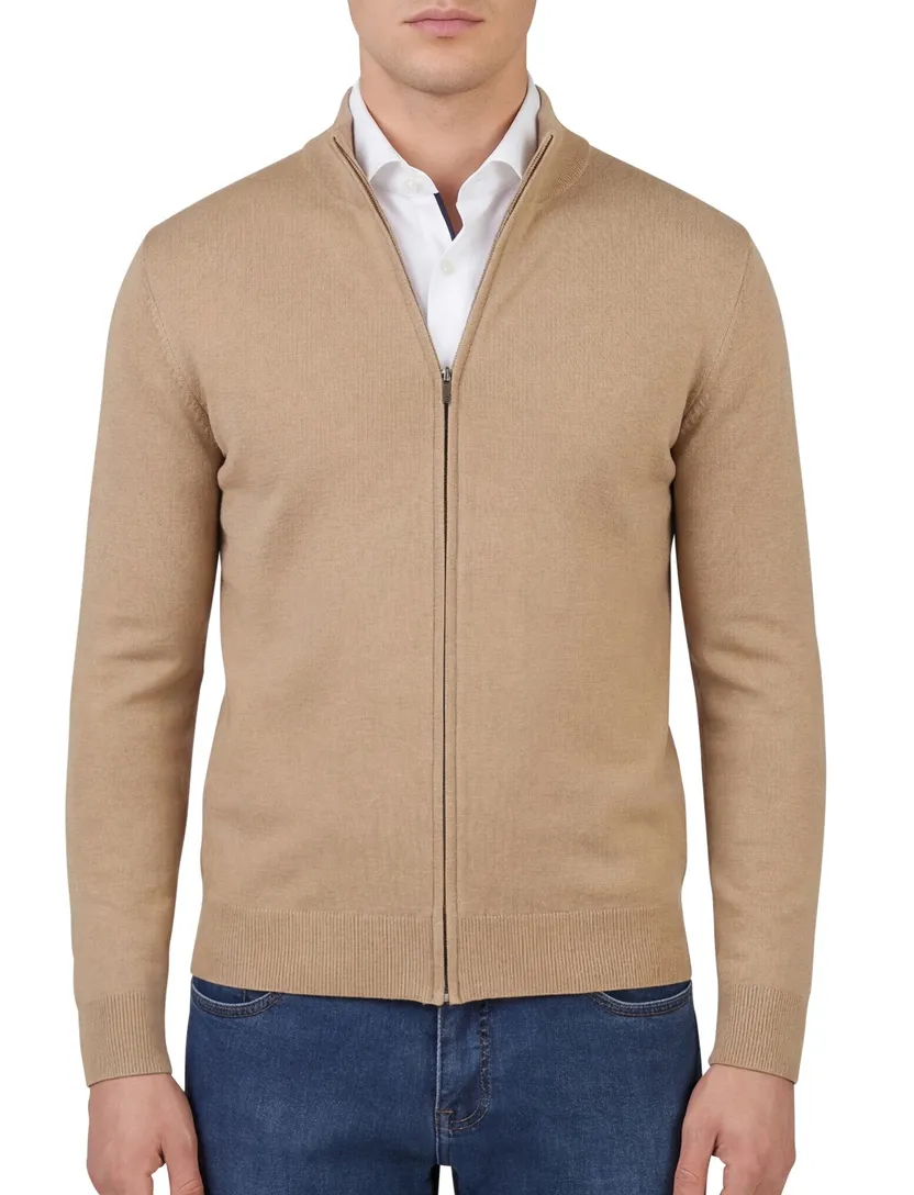 vest Thomas Maine opstaande kraag beige effen merinowol