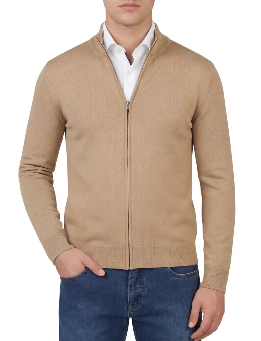 vest Thomas Maine opstaande kraag beige effen merinowol