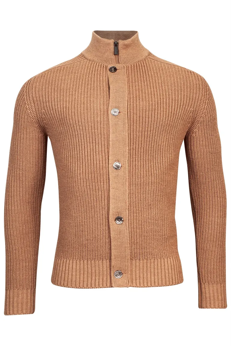 Thomas Maine vest met rits en knopen camel