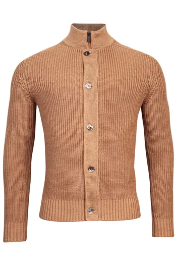 Thomas Maine Thomas Maine vest opstaande kraag oranje knopen effen merinowol