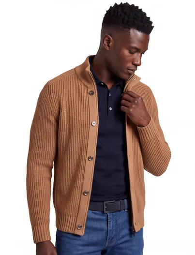 Thomas Maine Thomas Maine vest opstaande kraag oranje knopen effen merinowol
