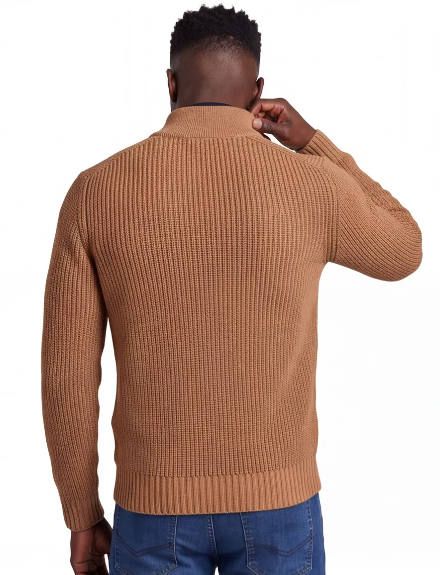 Thomas Maine vest met rits en knopen camel