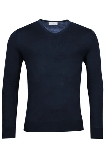 Thomas Maine Thomas Maine trui v-hals donkerblauw effen merinowol