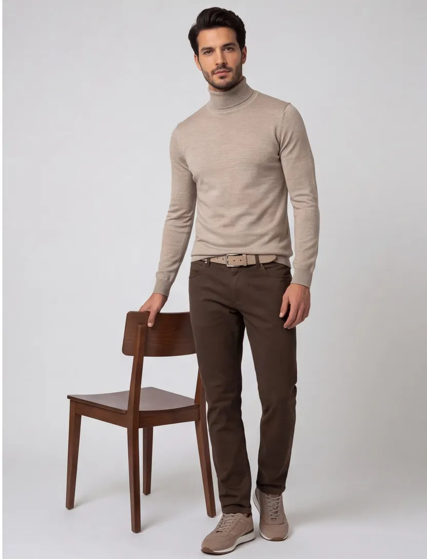 Thomas Maine coltrui beige effen merinowol normale fit