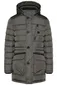 Bugatti lange winterjas grijs effen rits + knoop wijde fit met capuchon