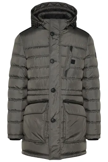 Bugatti Bugatti winterjas grijs effen rits + knoop wijde fit