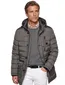 Bugatti lange winterjas grijs effen rits + knoop wijde fit met capuchon