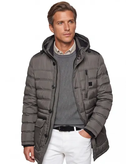 Bugatti Bugatti winterjas grijs effen rits + knoop wijde fit