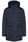 Bugatti lange winterjas donkerblauw effen rits + knoop wijde fit