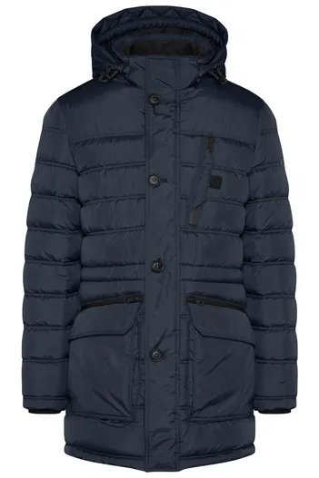 Bugatti Bugatti winterjas navy met borstzak effen rits + knoop wijde fit