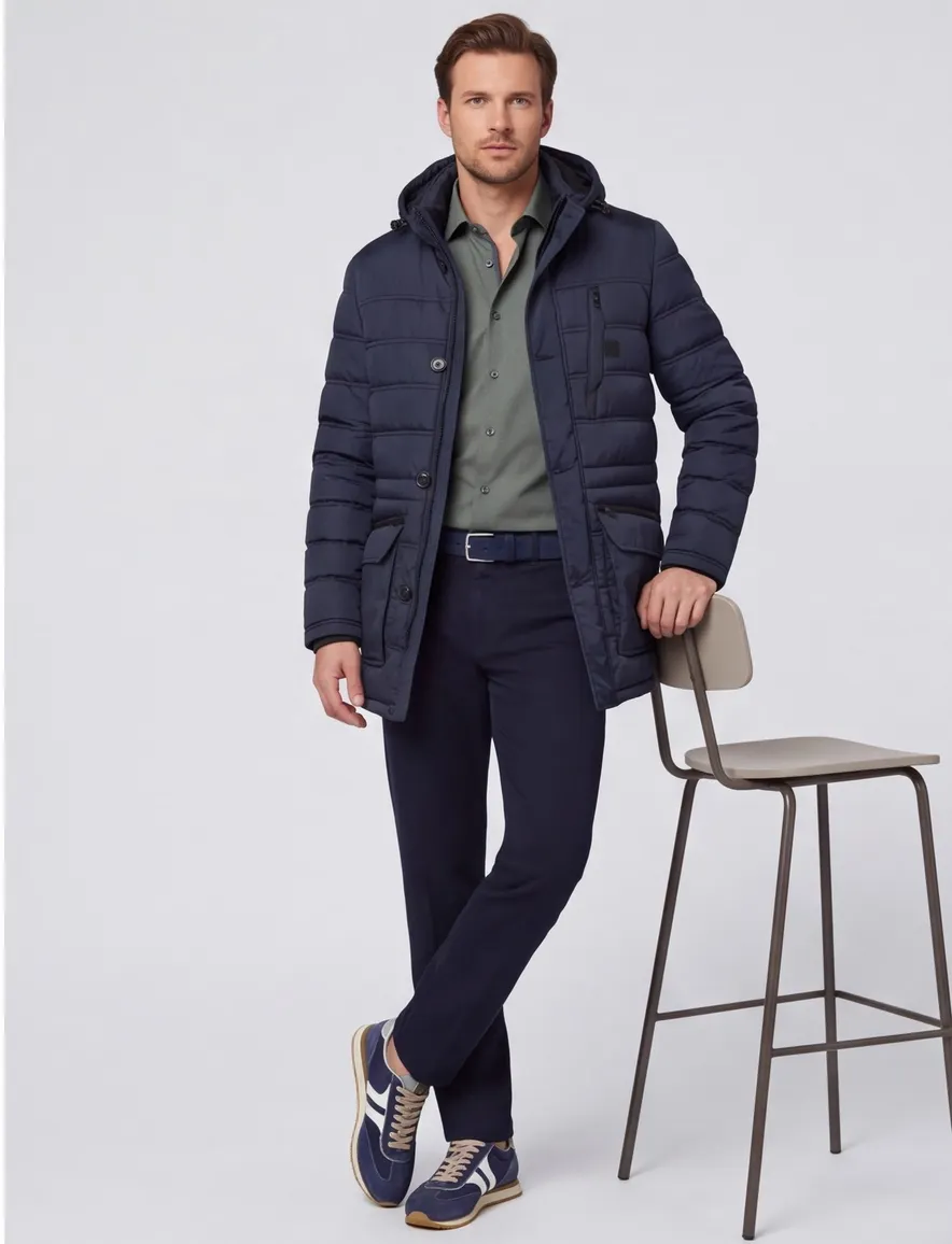 Buaggti winterjas lang donkerblauw