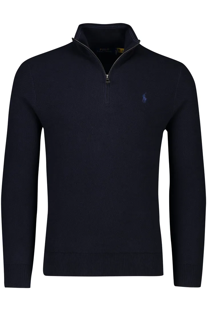 trui Polo Ralph Lauren opstaande kraag donkerblauw effen katoen