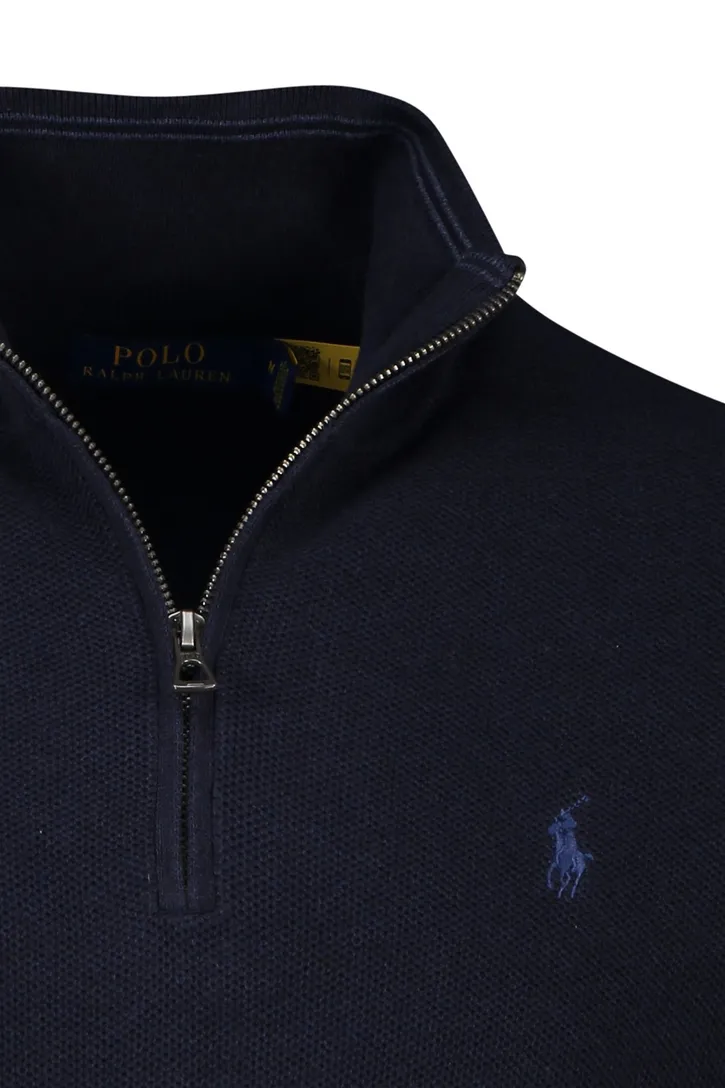 trui Polo Ralph Lauren opstaande kraag donkerblauw effen katoen