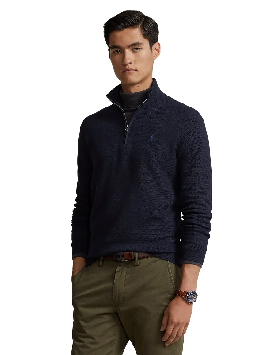Polo Ralph Lauren trui opstaande kraag donkerblauw effen katoen