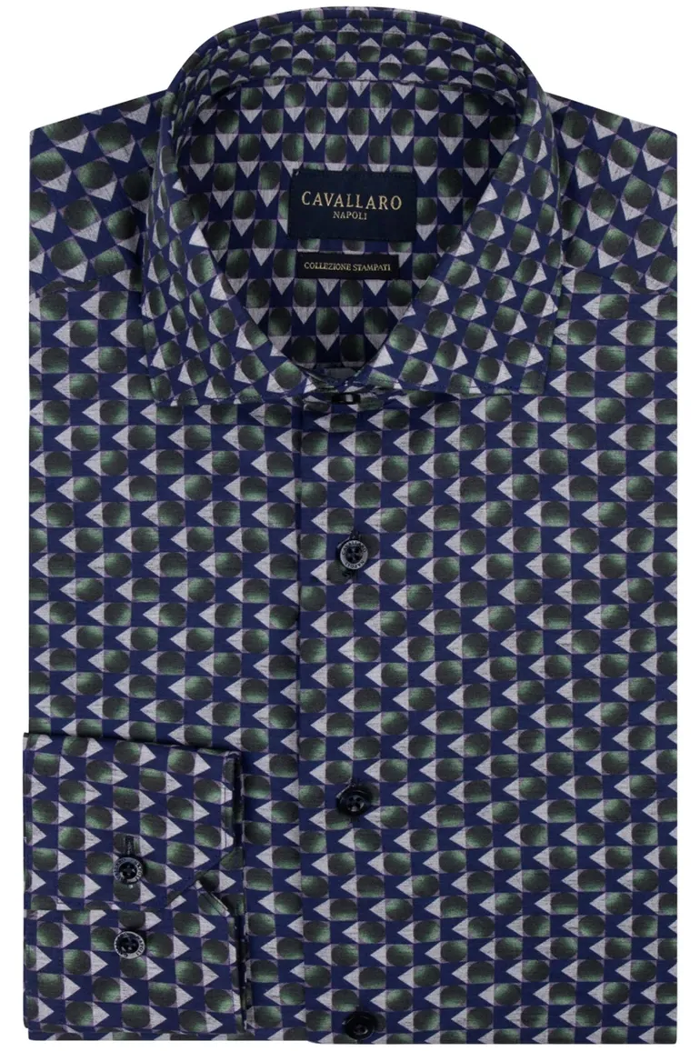Cavallaro business overhemd slim fit navy geprint Cesario