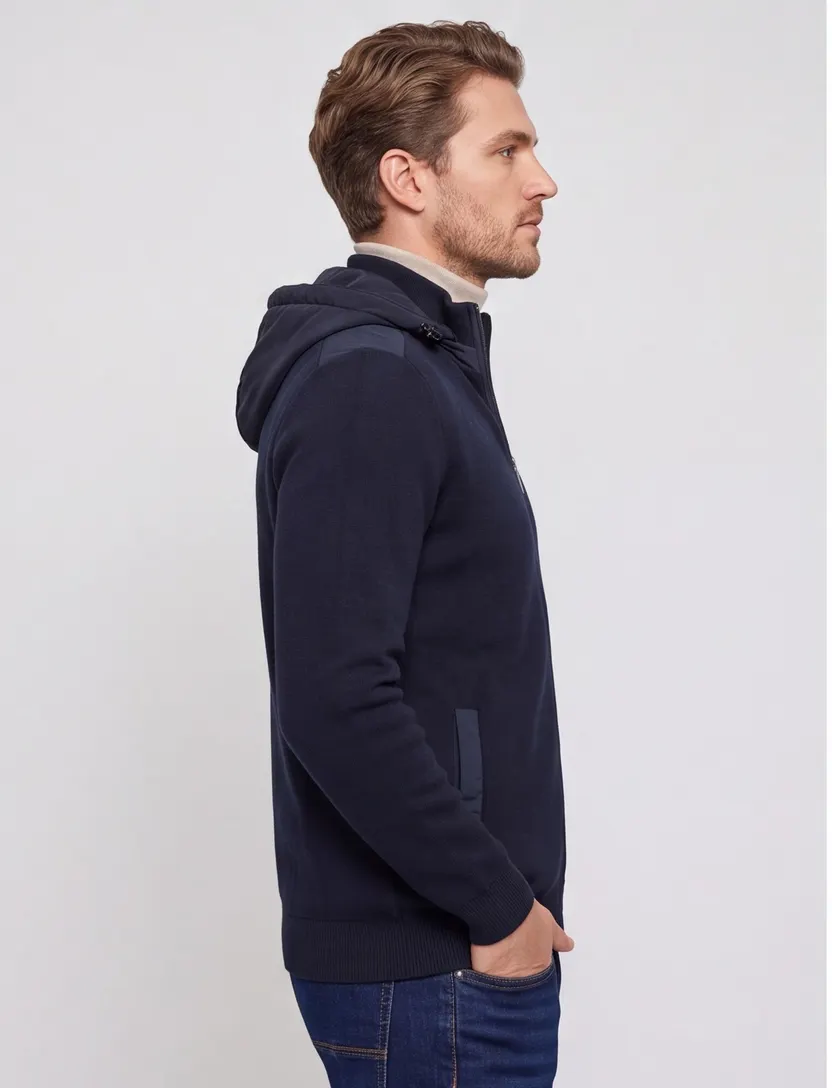 Bugatti vest donkerblauw opstaande kraag met rits wijde fit katoen