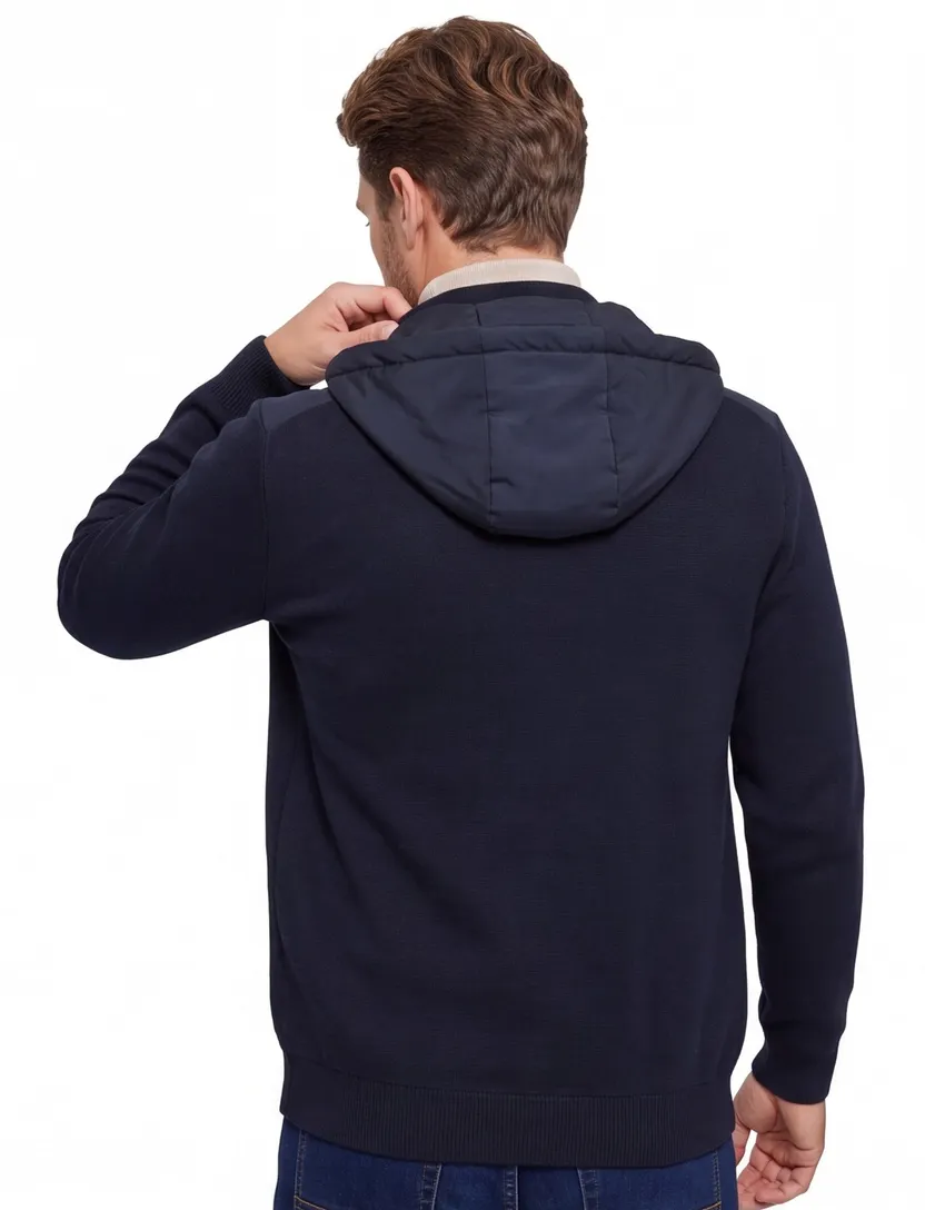 Bugatti vest donkerblauw opstaande kraag met rits wijde fit katoen