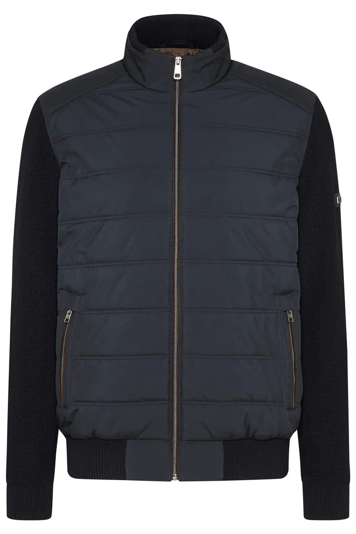 Bugatti vest donkerblauw rits effen met patroon wijde fit