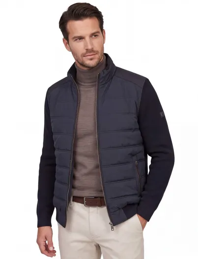Bugatti Bugatti vest donkerblauw rits effen met patroon wijde fit