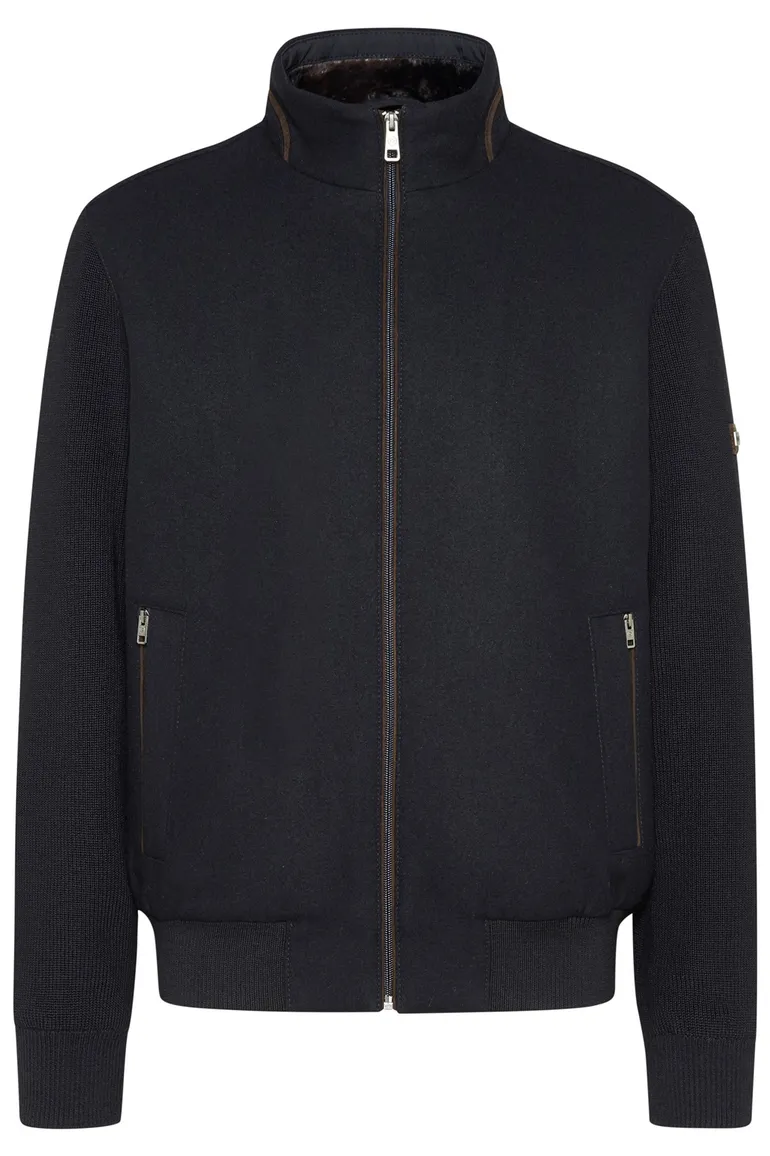Bugatti vest opstaande kraag navy wijde fit rits effen