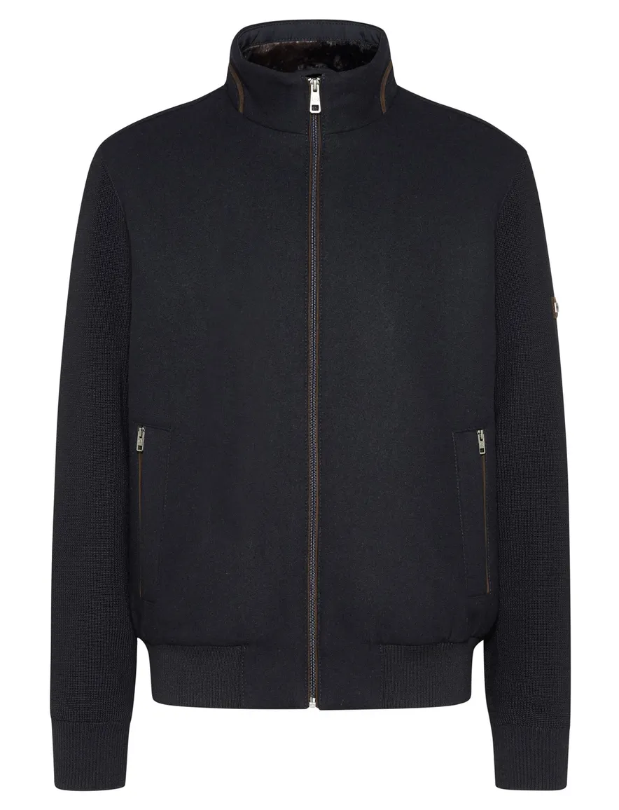 Bugatti vest opstaande kraag navy wijde fit rits effen