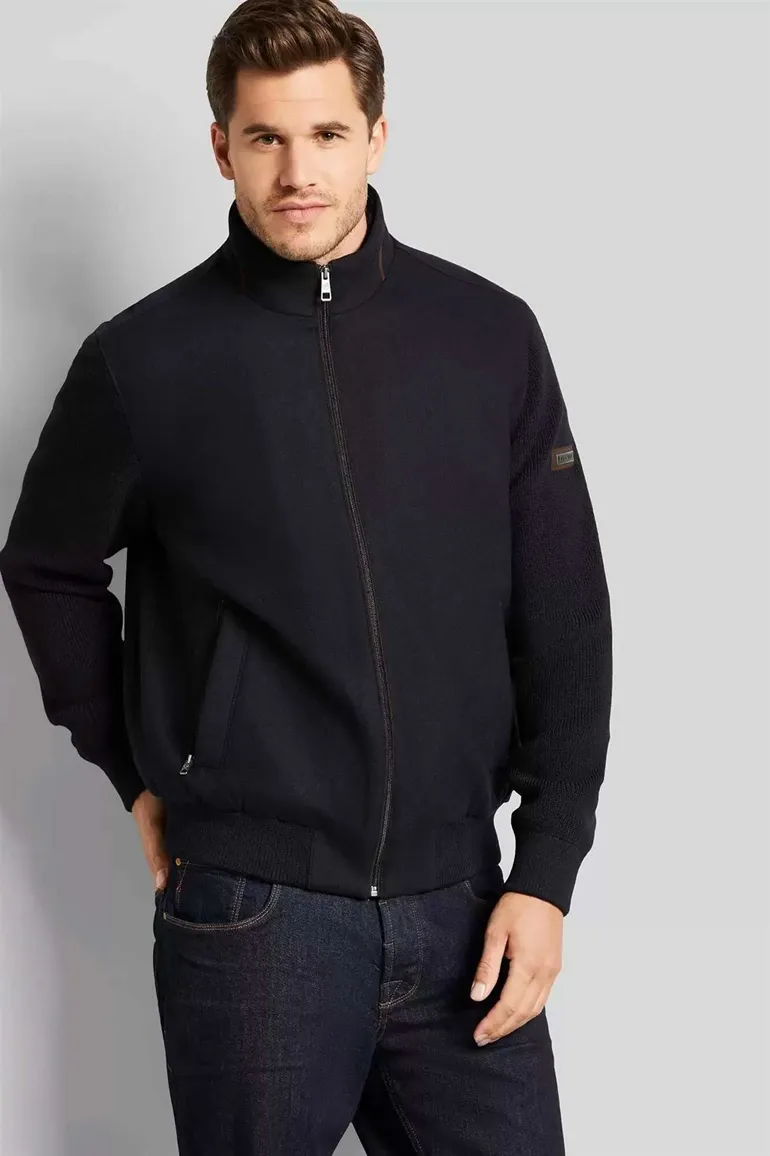 Bugatti vest opstaande kraag navy wijde fit rits effen