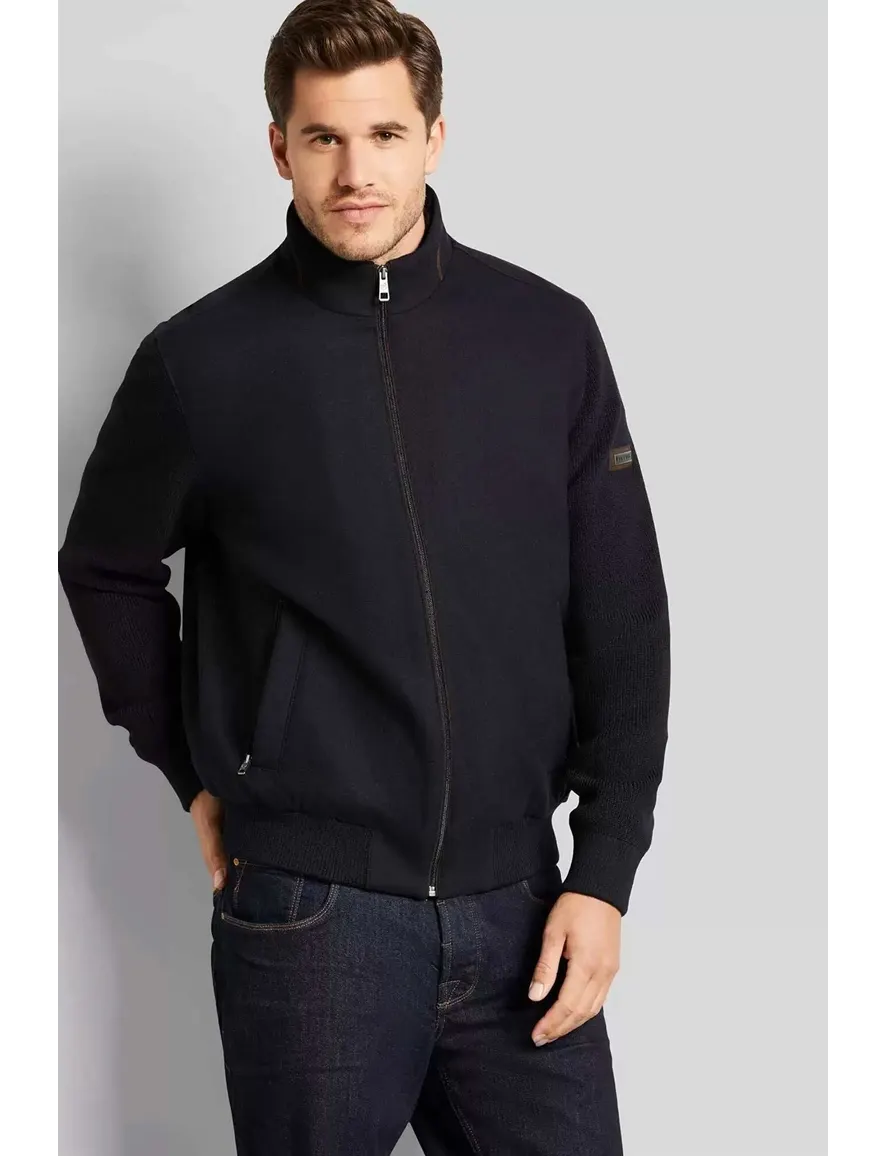 Bugatti vest opstaande kraag navy wijde fit rits effen