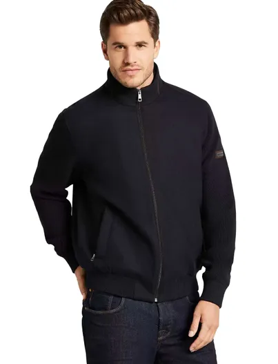 Bugatti Bugatti vest opstaande kraag navy wijde fit rits effen