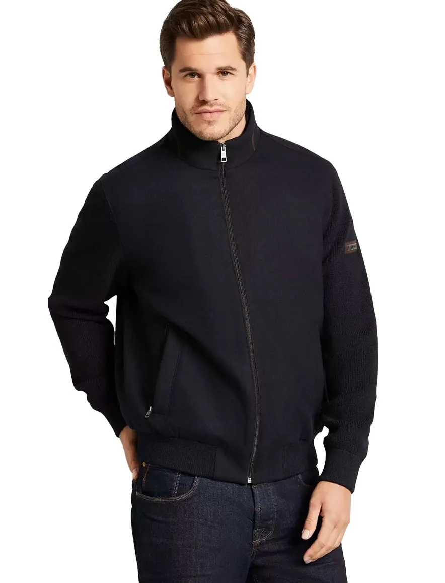 Bugatti vest opstaande kraag navy wijde fit rits effen